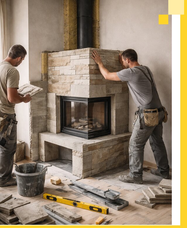 Угловые камины под ключ проект, монтаж и отделка в Петропавловске-Камчатском