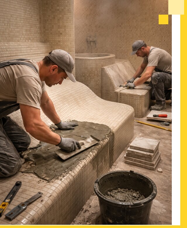 Лежаки для хамама под ключ в Петропавловске-Камчатском, проект и монтаж