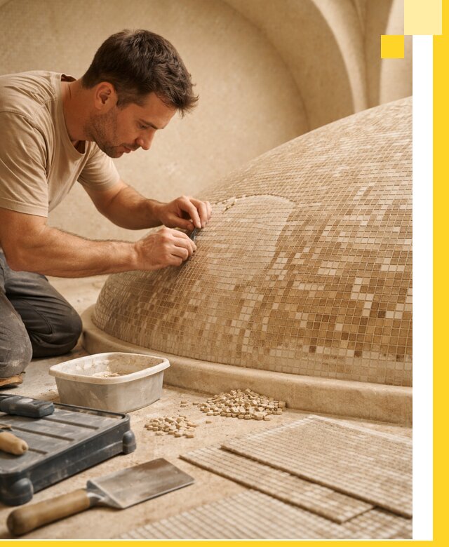 Профессиональная укладка мозаики для хамама под ключ в Петропавловске-Камчатском